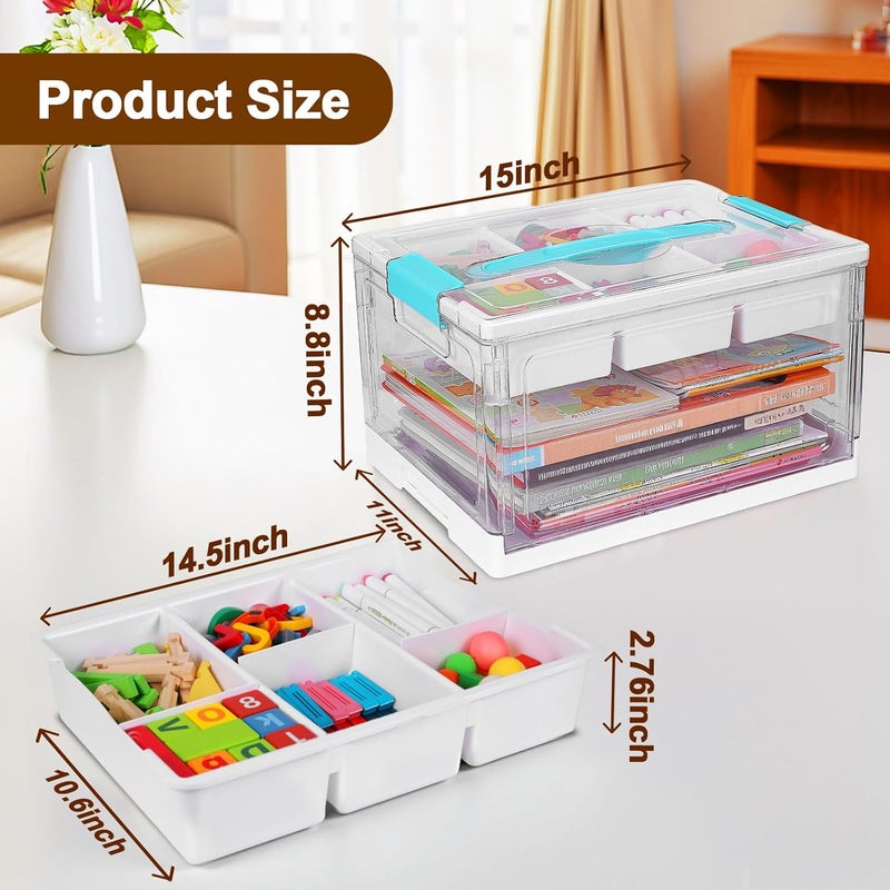 ANYPROLUS 24QT Clear Plastic Craft Organizers and Storage, Art Supply Organizer with Removable Tray and Dividers, Craft Supplies Organizer with Handle, Arts and Crafts Bin for Sewing, Coloring Book, Crayon - Image 2